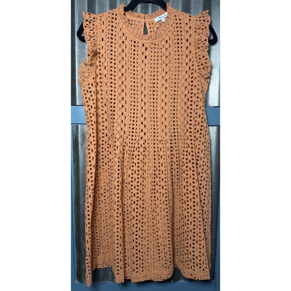 Madewell Eyelet Ruffle-Sleeve Pintuck Mini Dress Mulled Cider Size Medium NEW*